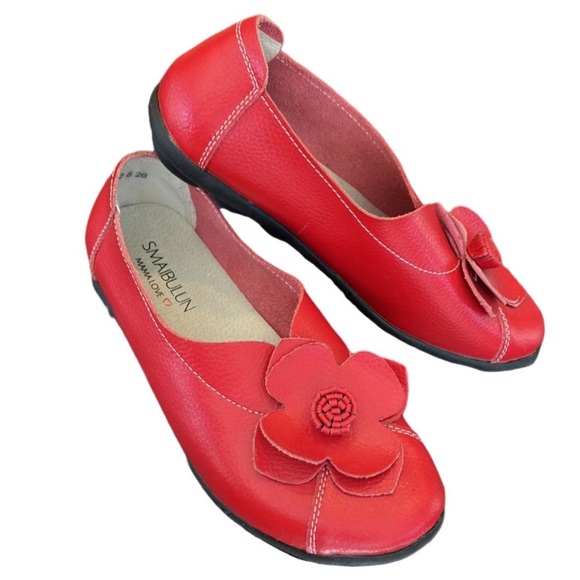 Smaibulun Mama Love Size 7 (38) Red Leather Flowered Walking Shoe EUC - Picture 1 of 13